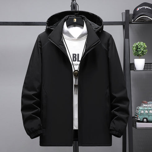 Men's Plus Size Full-Zip Casual Long Sleeve Jacket with Hood