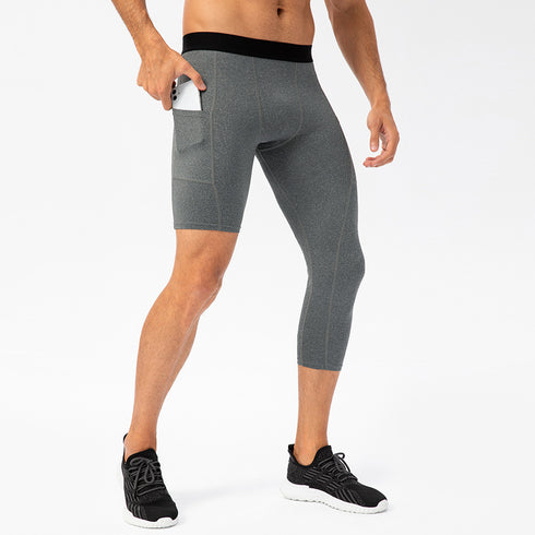 Men's Pocket Training Running Capri Leggings Pants Shorts
