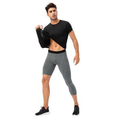 Men's Pocket Training Running Capri Leggings Pants Shorts