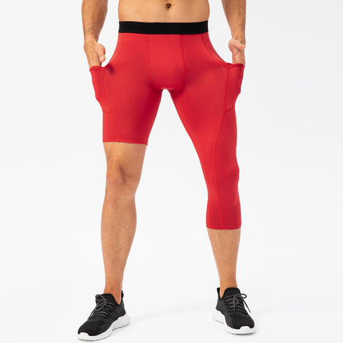 Men's Pocket Training Running Capri Leggings Pants Shorts