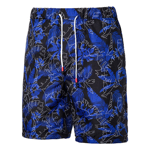 Men's Print Drawstring Waist Beach Shorts with Pockets
