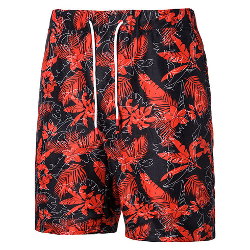 Men's Print Drawstring Waist Beach Shorts with Pockets