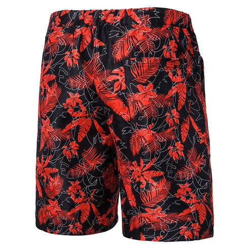Men's Print Drawstring Waist Beach Shorts with Pockets