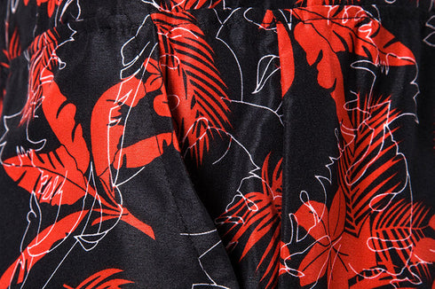 Men's Print Drawstring Waist Beach Shorts with Pockets