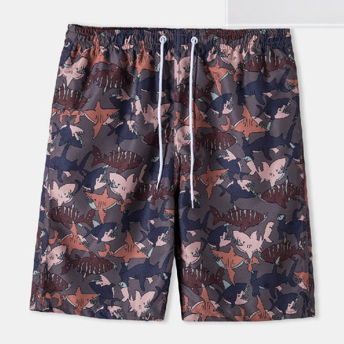 Men's Printed Beach Shorts with Drawstring Elastic Waist