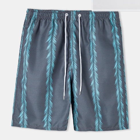 Men's Printed Beach Shorts with Drawstring Elastic Waist