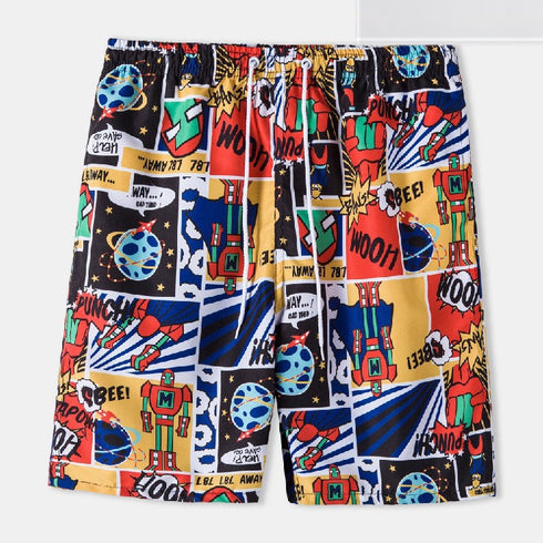 Men's Printed Beach Shorts with Drawstring Elastic Waist