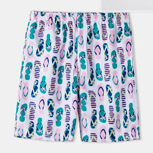 Men's Printed Beach Shorts with Drawstring Elastic Waist