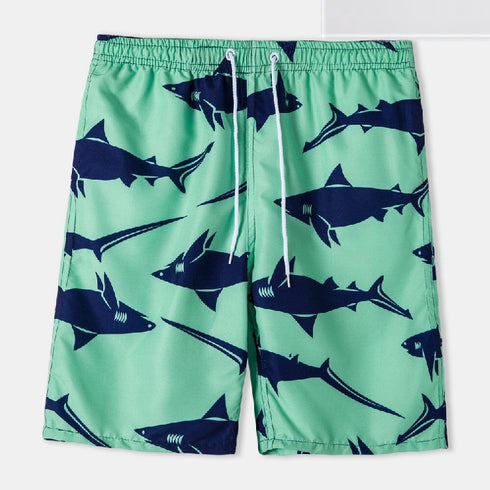 Men's Printed Beach Shorts with Drawstring Elastic Waist