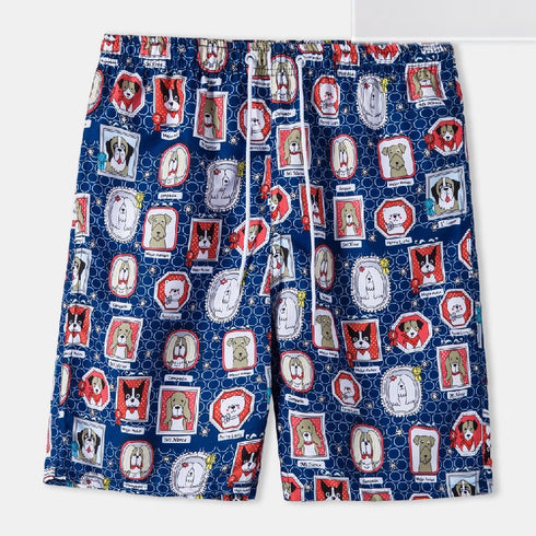 Men's Printed Beach Shorts with Drawstring Elastic Waist
