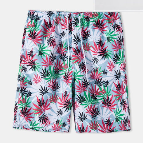 Men's Printed Beach Shorts with Drawstring Elastic Waist