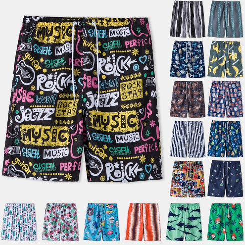 Men's Printed Beach Shorts with Drawstring Elastic Waist