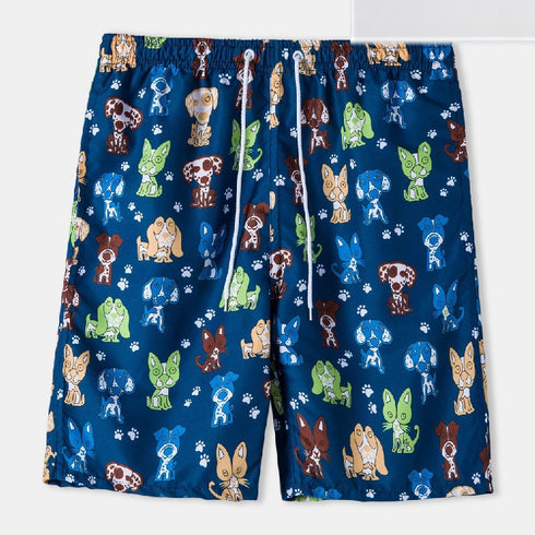 Men's Printed Beach Shorts with Drawstring Elastic Waist