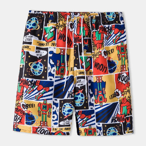 Men's Printed Beach Shorts with Drawstring Elastic Waist