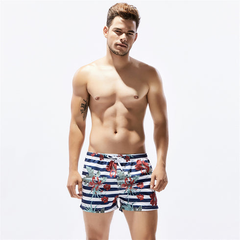 Men's Printed Casual Adjustable Elastic Waist Beach Shorts
