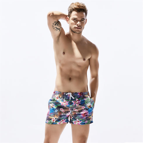 Men's Printed Casual Adjustable Elastic Waist Beach Shorts