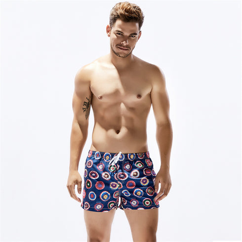 Men's Printed Casual Adjustable Elastic Waist Beach Shorts