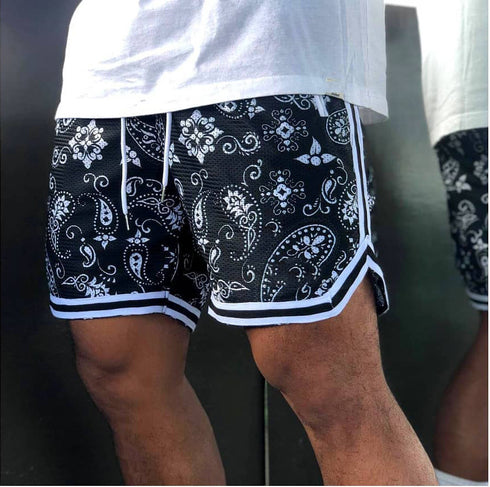 Men's Printed Outdoor Fitness Sport Athletic Mesh Shorts