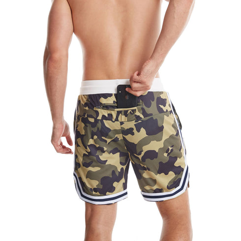 Men's Printed Outdoor Fitness Sport Athletic Mesh Shorts
