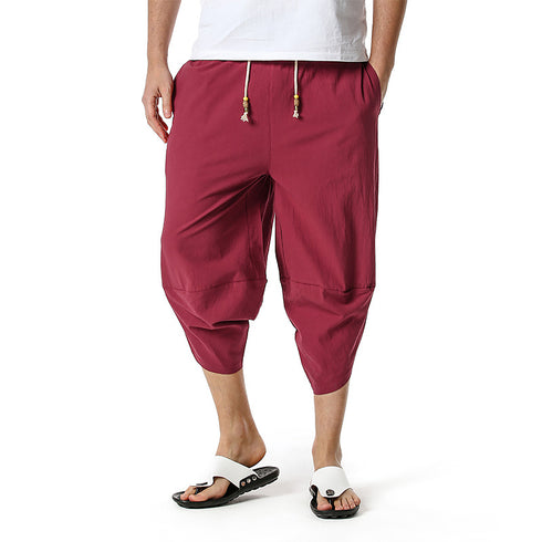 Men's Relaxed Fit Casual Capri Harem Pants with Pockets