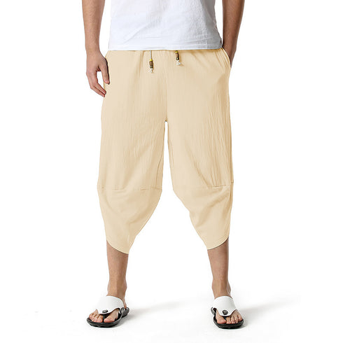 Men's Relaxed Fit Casual Capri Harem Pants with Pockets