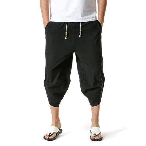 Men's Relaxed Fit Casual Capri Harem Pants with Pockets
