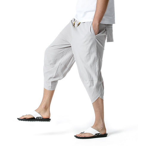 Men's Relaxed Fit Casual Capri Harem Pants with Pockets
