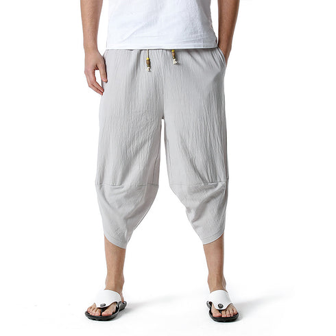 Men's Relaxed Fit Casual Capri Harem Pants with Pockets