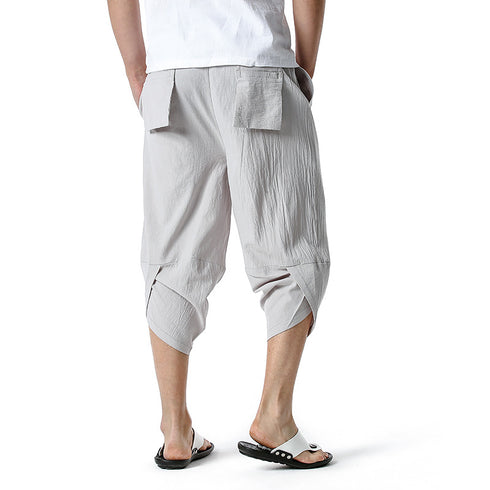 Men's Relaxed Fit Casual Capri Harem Pants with Pockets