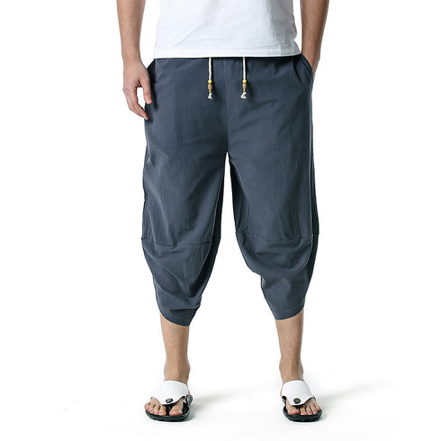 Men's Relaxed Fit Casual Capri Harem Pants with Pockets