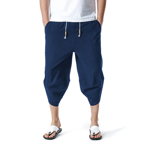 Men's Relaxed Fit Casual Capri Harem Pants with Pockets