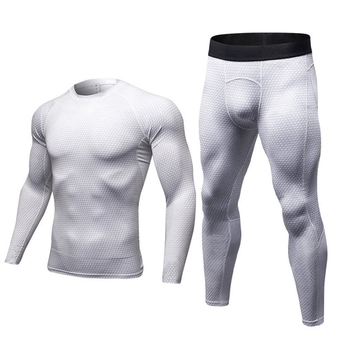 Men's Running Undershirt Skinny Printing Stretchy Pants Suit