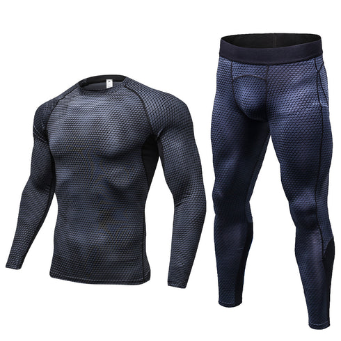 Men's Running Undershirt Skinny Printing Stretchy Pants Suit