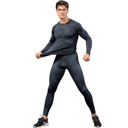 Men's Running Undershirt Skinny Printing Stretchy Pants Suit