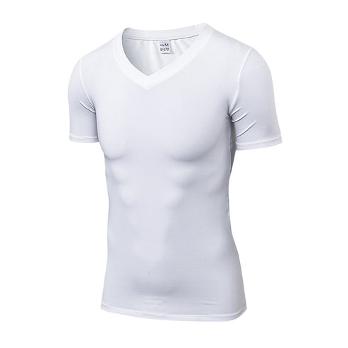Men's Running Workout V-neck Short Sleeve Skinny T-shirt