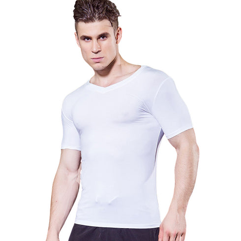 Men's Running Workout V-neck Short Sleeve Skinny T-shirt