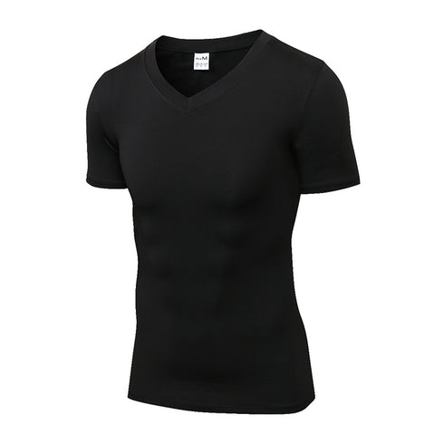 Men's Running Workout V-neck Short Sleeve Skinny T-shirt