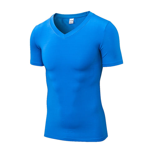 Men's Running Workout V-neck Short Sleeve Skinny T-shirt
