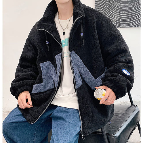 Men's Sherpa Jacket Stand Collar Full Zip Plus Size Fleece Winter Coat