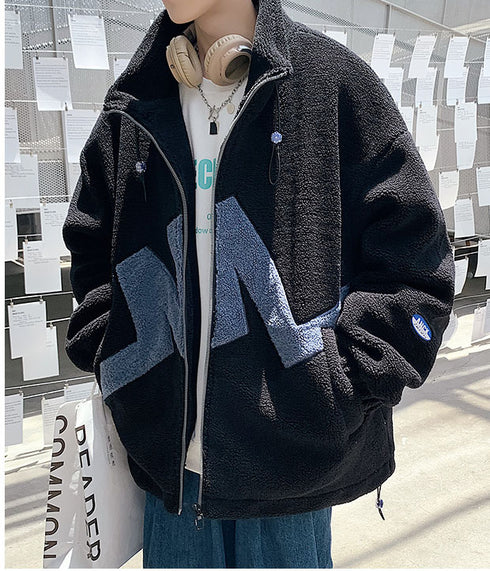 Men's Sherpa Jacket Stand Collar Full Zip Plus Size Fleece Winter Coat