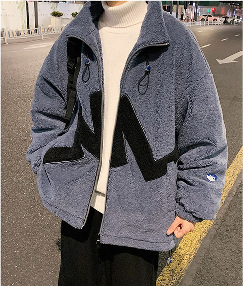 Men's Sherpa Jacket Stand Collar Full Zip Plus Size Fleece Winter Coat