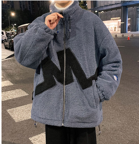 Men's Sherpa Jacket Stand Collar Full Zip Plus Size Fleece Winter Coat