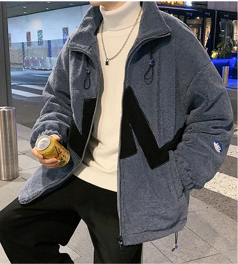 Men's Sherpa Jacket Stand Collar Full Zip Plus Size Fleece Winter Coat