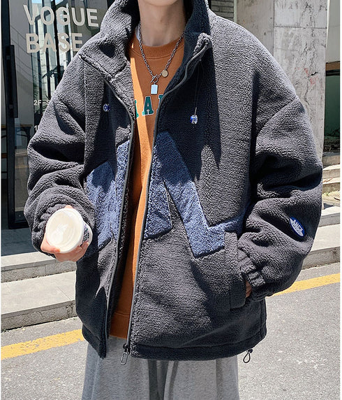 Men's Sherpa Jacket Stand Collar Full Zip Plus Size Fleece Winter Coat