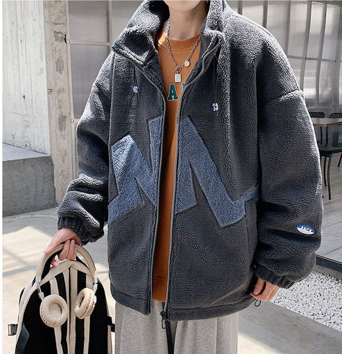 Men's Sherpa Jacket Stand Collar Full Zip Plus Size Fleece Winter Coat