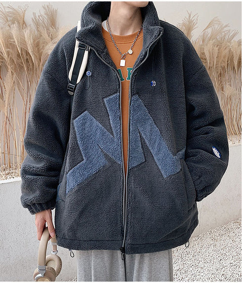 Men's Sherpa Jacket Stand Collar Full Zip Plus Size Fleece Winter Coat