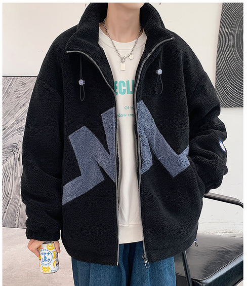 Men's Sherpa Jacket Stand Collar Full Zip Plus Size Fleece Winter Coat