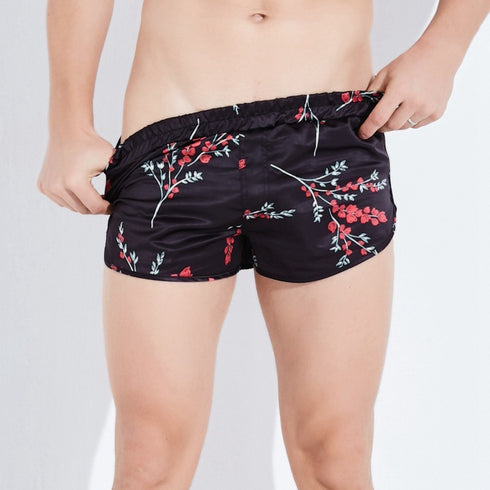Men's Silk Print Satin Boxer Shorts Lounge Underwear