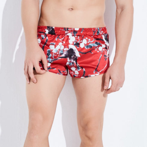 Men's Silk Print Satin Boxer Shorts Lounge Underwear