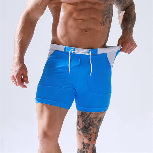 Men's Solid Swim Sport Swim Trunks with Pockets